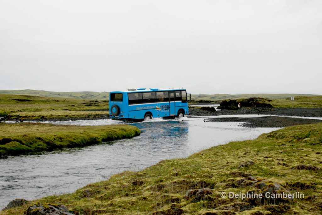 Bus Crossing River in Iceland