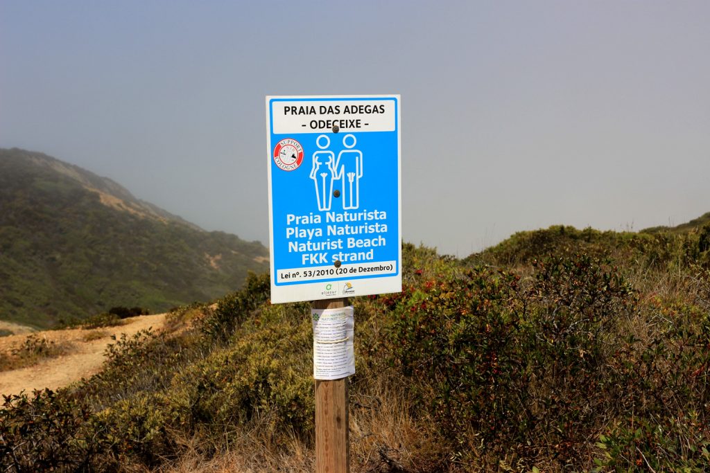 Nudist beach sign Alentejo Portugal