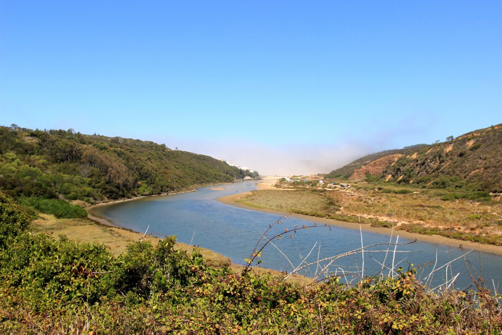 Praia de Odeceixe canal Portugal landscape with blue river